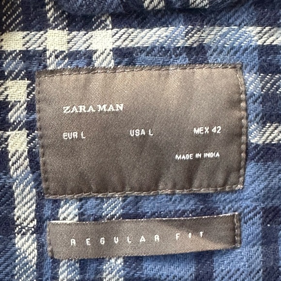 Zara Men’s Blue/White Plaid Flannel Shirt With Interwoven Design Size Large EUC! - Picture 4 of 5